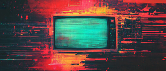 Poster - glitch effect texture with old television overlay and vibrant digital distortion