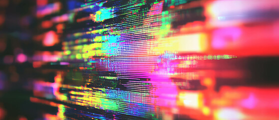Poster - dynamic digital glitch effect with vibrant colors and distorted lines enhancing visual aesthetics