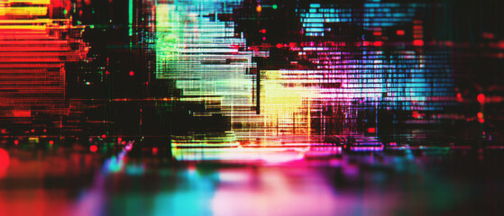 Poster - exploring the vibrant glitch effect with vhs distortion in digital art creation
