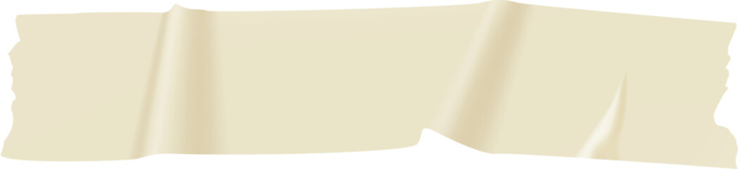 Poster - Long strip of beige adhesive tape with torn and folded edges creating abstract shapes on a clean white background, ideal for creative projects and designs