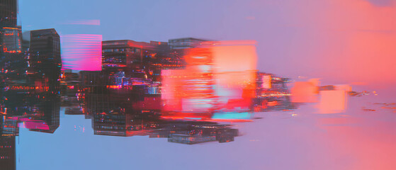 Poster - Vibrant glitch effect overlay creating a digital cityscape with contrasting hues