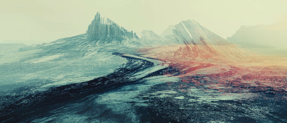 Poster - Glitch landscape featuring distorted natural scenery with digital artifacts