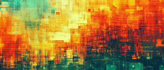 Poster - digital noise patterns create a distorted glitch aesthetic with vibrant color transitions