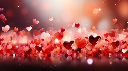 Leinwandbilder - Soft red and pink hearts scatter across an elegant background for a romantic atmosphere and special occasions