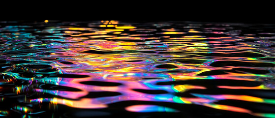 Poster - Dynamic light patterns reflected on water ripples isolated against a dark background
