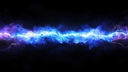 Poster - Electric Blue Lightning Bolt with Purple Energy Waves on Black Background