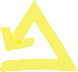 Poster - yellow uneven abstract triangle and arrow pointing down over a horizontal stripe representing concep
