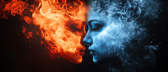 Poster - Contrasting elements of fire and ice depicted through artistic double exposure technique