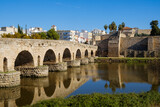 View of the Roman bridge of Mérida crossing the Guadiana river