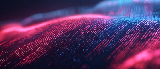 Wall Mural - Abstract Digital Landscape: Binary Code Waves in Neon Red and Blue