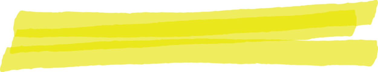 Leinwandbilder - Two brushstrokes of yellow highlighter forming two parallel horizontal lines on white background, ideal for creative projects related to stationery, art and design