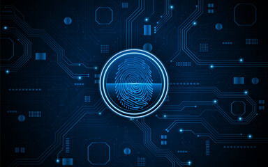Fototapete - Abstract technology circuit board background. Fingerprint scanning cybersecurity concept. modern technology innovation concept background	