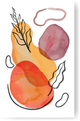 Poster - Orange, yellow and purple watercolor stains are blending with black lines in a modern and artistic composition, perfect for adding a touch of elegance and style to any design project