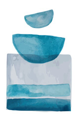 Poster - Watercolor painting featuring abstract shapes in shades of blue and grey, creating a balanced and harmonious composition, perfect for minimalist and modern interior design projects