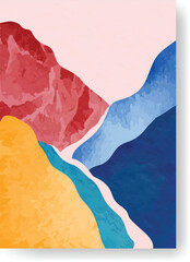 Poster - Abstract landscape painting featuring rolling hills and valleys in vibrant colors, creating a visually captivating and artistic representation of nature