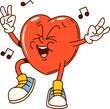 © Vector Tradition - Groovy Valentine heart character. Saint Valentine holiday cute groovy character. Love party or romance day happy dancing heart 60s 70s funky vector personage or retro cartoon cheerful mascot