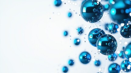 Poster - A close-up of shimmering blue spheres against a soft white background, creating a dynamic and modern visual effect.