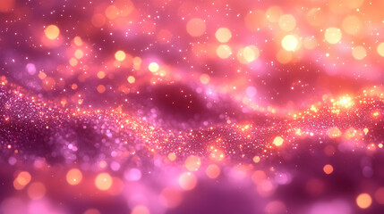 Poster - Shimmering Pink and Orange Glitter Background with Sparkling Lights and Bokeh