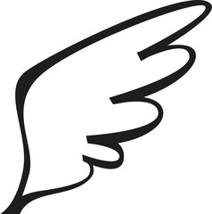 Poster - Simple black and white drawing of a stylized bird wing rising up, representing freedom, travel, and spirituality, perfect for logos and illustrations