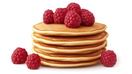 Close up of  pancakes with raspberry isolated on white background 