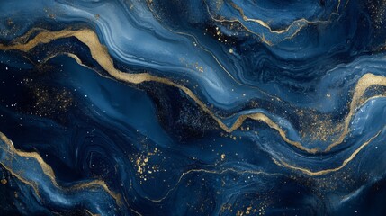 Poster - Stunning Blue and Gold Abstract Marbling Design