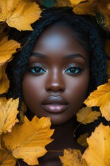 Canvas Print - Woman surrounded by yellow leaves