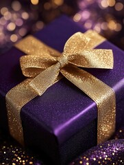 Poster - Purple Gift Box with Gold Bow