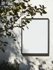 Leinwandbilder - Blank frame with copy space for text against a wall surrounded by green foliage. Generative AI
