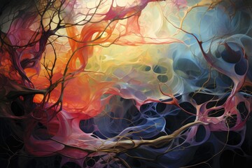 Poster - Vibrant tendrils of color intertwine in a mesmerizing display, creating an abstract landscape that captivates the viewer with its dynamic shapes and flowing forms