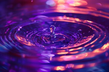 Poster - Ripples of energy create mesmerizing patterns in a neon-infused liquid realm during nighttime, showcasing vibrant colors and fluid dynamics in an enchanting display
