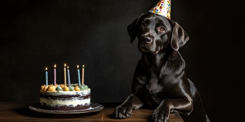 Wall Mural - Dog with Birthday Cake