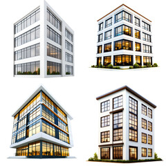 Poster - Four distinct styles of modern houses in a residential neighborhood setting on white background , cut out.