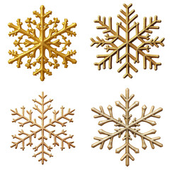 Poster - Four colorful snowflakes in different shapes arranged on a white background for winter decoration on white background , cut out.