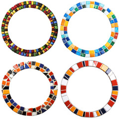 Poster - Four colorful mosaics arranged in a circular pattern on a white background on white background , cut out.