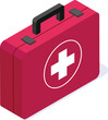 © Frogella.stock - Closed red first aid kit with white cross isometric medical equipment is standing on white background representing healthcare, emergency and medicine