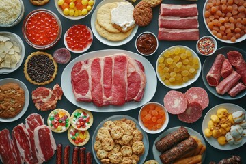 Wall Mural - Various foods on table