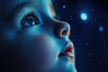 Wall Mural - Young Child Gazing Up at Stars