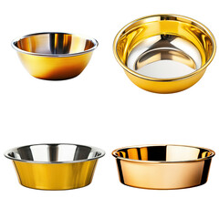 Poster - Four colorful bowls arranged on a wooden surface in a bright and cheerful setting on white background , cut out.