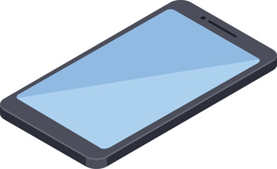 Poster - Modern smartphone with blank screen showing gradient blue light is isolated on white background, isometric view of mobile device is perfect for showcasing apps or websites