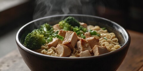 Wall Mural - Chicken noodle bowl with broccoli