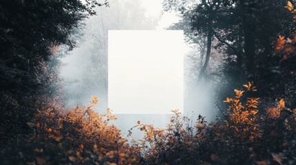 Fototapete - Blank space in a misty forest surrounded by vibrant autumn foliage inviting creativity and imagination. Generative AI