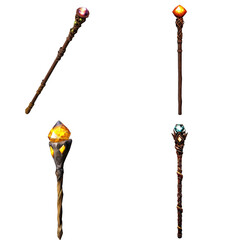 Poster - set of three decorative wands with illuminated tips arranged on a plain background on white backgrou