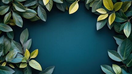 Leinwandbilder - Fresh green leaves frame a dark background with space for text and creative designs. Generative AI