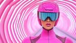 © Ronnakrit - Futuristic Female Figure in Pink Costume with Neon Tunnel Background