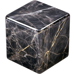 Poster - Black marble cube featuring distinctive gold veining on a neutral background for decorative use on white background , cut out.