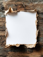 Leinwandbilder - Empty torn paper on rustic wooden surface offers space for creative text and design ideas in natural lighting. Generative AI
