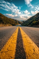 Poster - Empty Road with Yellow Line