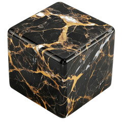 Poster - Black and gold marble box for decorative storage and organization in home or office on white background , cut out.