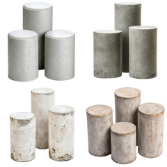 Poster - Bunch of concrete candles arranged on a dark background for decorative and aesthetic purposes on white background , cut out.