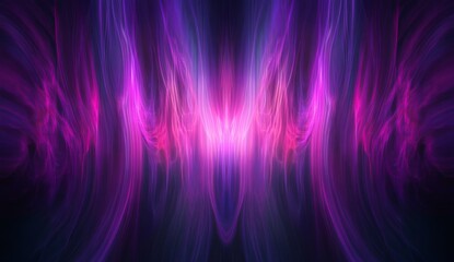 Poster - Futuristic Neon Tunnel, a dark passage illuminated by vibrant purple and pink lights, casting symmetrical patterns on the walls, evoking an abstract atmosphere